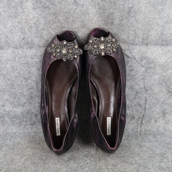 Vera Wang Shoes Womens 7.5 Ballet Flats Peep Toe Formal Wedding Purple Metallic - Picture 10 of 16